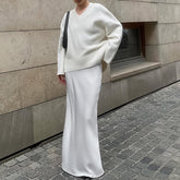 White Cocktail Satin Slim Fit Fishtail Skirt High Waist Drooping Floor Dress